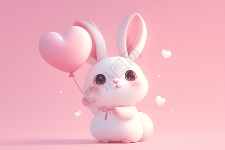 可爱兔子和粉色气球图片
