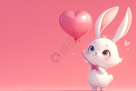 兔子牵着粉色气球图片