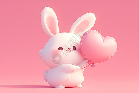 可爱兔子拿着粉心形气球图片