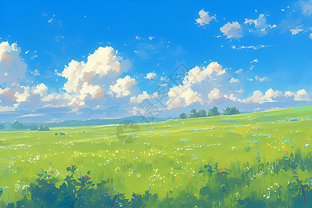 绿野飘云的动漫美景图片