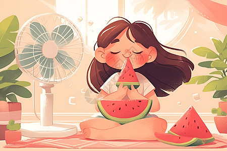 夏日清凉少女吃西瓜图片