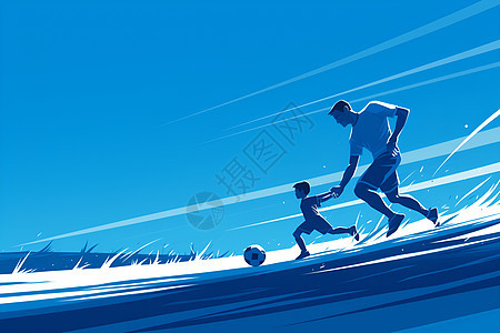 阳光海滩上父子踢足球图片