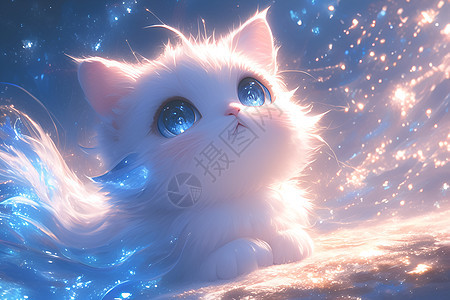 星空幻境中的猫咪图片