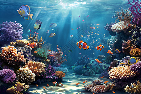 大海中干的珊瑚礁和鱼儿图片