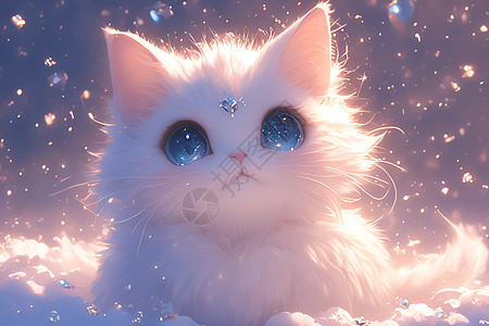 白色的小猫插画图片