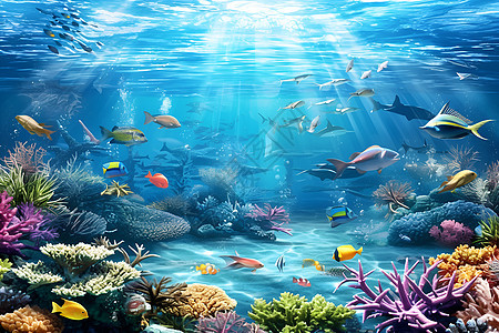 海底的生物插画图片