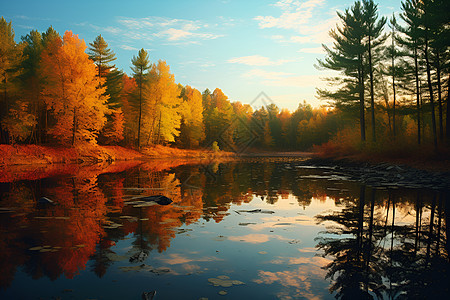 森林中的自然湖泊图片