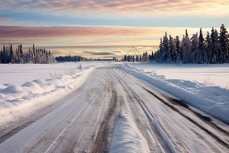 积雪中的乡村公路图片