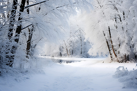 冬日雪地上的树林图片