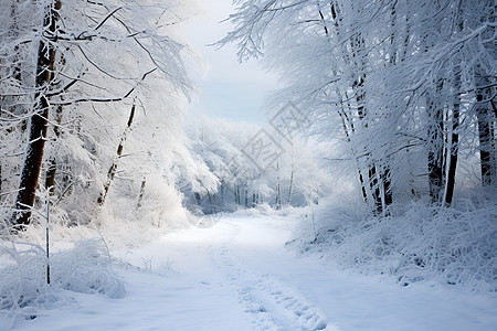 森林小路上的积雪图片