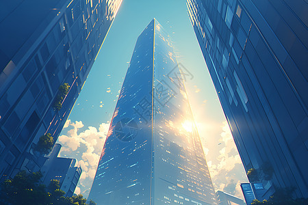 阳光下的摩天大楼图片