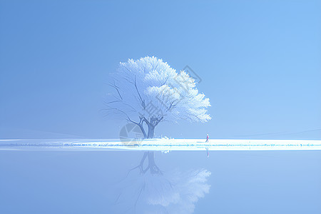 冰湖上的一棵树图片