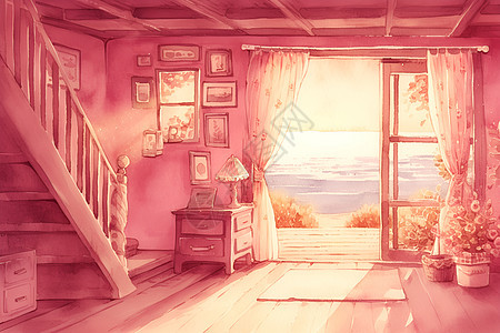 粉色墙壁的房间图片