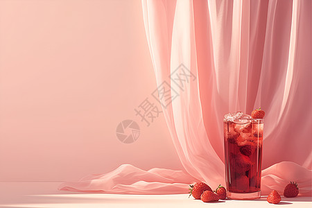 玻璃杯里的草莓饮品图片