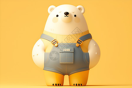 可爱的白色熊穿着工装裤图片