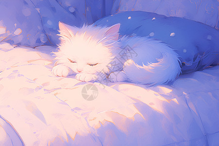 可爱的猫咪在床上睡觉图片