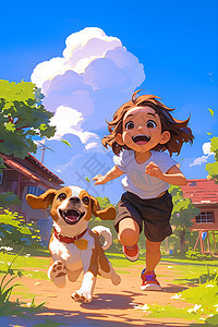 奔跑的小女孩和狗狗图片