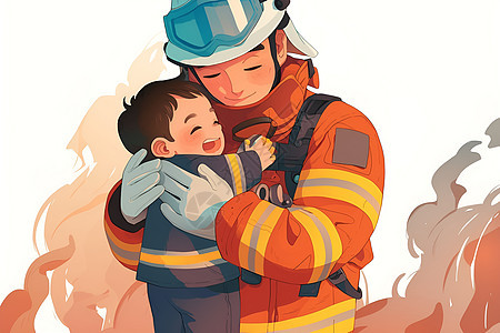 救助孩子的消防员图片