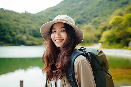 徒步旅行的女孩图片