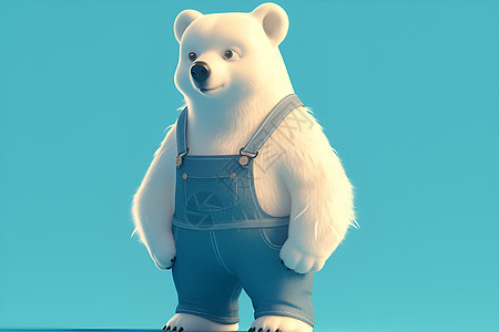穿着蓝色工装服的北极熊图片