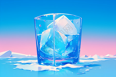 水杯中的冰块图片