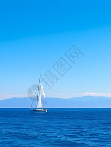 远山背景下的帆船图片