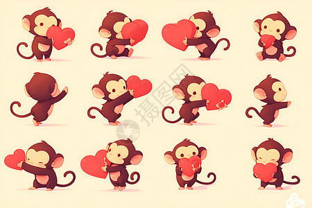 猴子抱着心形图片