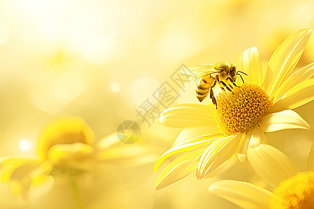 蜜蜂翩翩掠过黄花图片