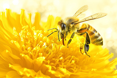 蜜蜂飞向黄色花朵图片
