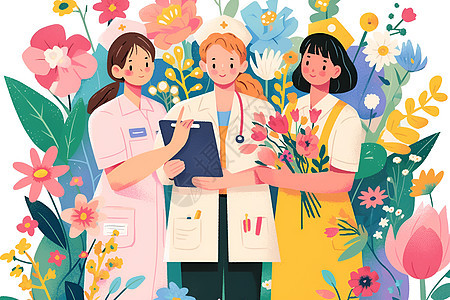 花卉中的医护人员图片