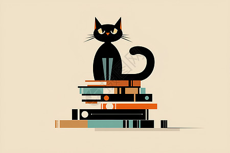 书堆上的猫咪图片