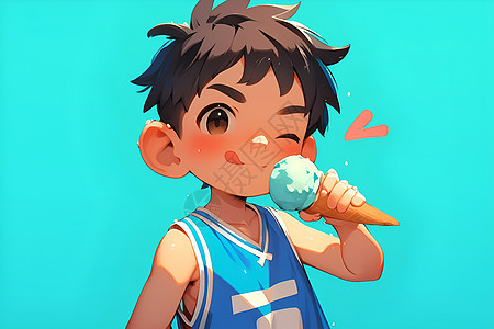 小男孩吃着美味的冰淇淋图片