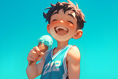 活泼男孩吃冰淇淋图片