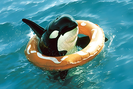 救生圈上的海豚图片