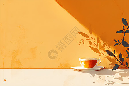 阳光下的墙壁和咖啡杯图片