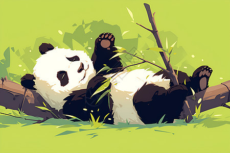熊猫在树枝上放松图片