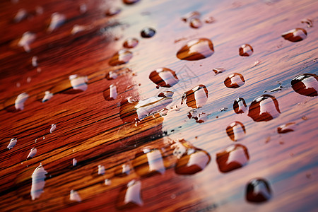 木质桌面上的雨珠图片