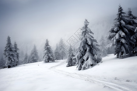 雪中的松树图片