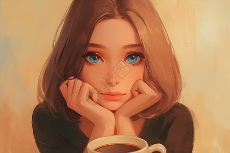 女孩和咖啡图片