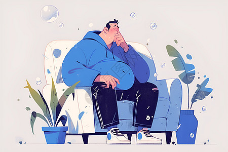 胖男人在沙发上休息图片