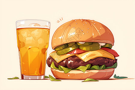 美味汉堡与冰爽饮料图片