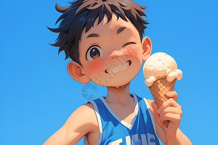 欢乐少年品味冰淇淋图片