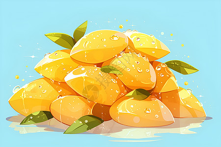 黄色的芒果插画图片