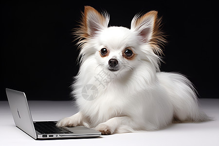 白色小狗与电脑图片