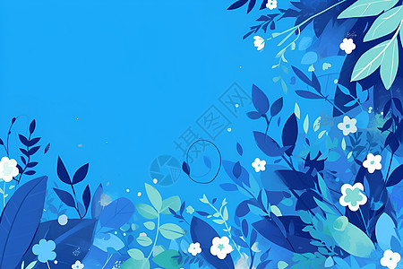 蓝色背景的花草图片