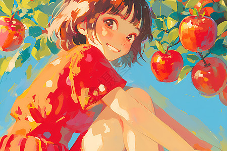 苹果树下的女孩图片