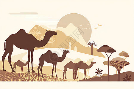 沙漠风景中的骆驼图片
