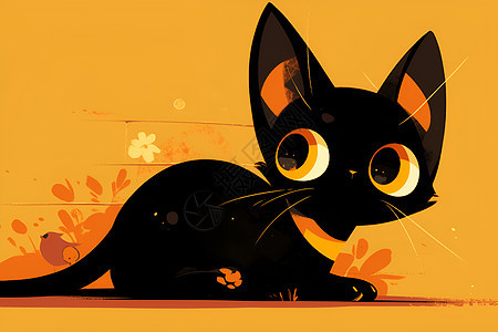 温暖背景下的可爱黑猫图片