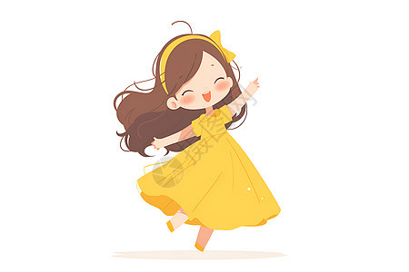 舞动风中的黄裙少女图片
