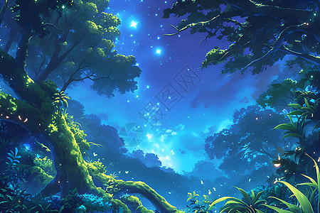星光璀璨下的神秘森林图片